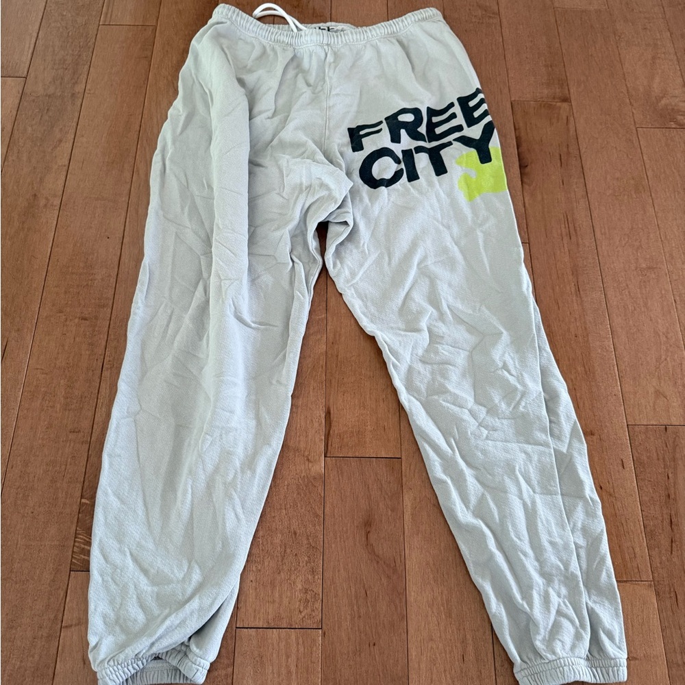 Freecity Light Gray Sweatpants with Black and Yellow Logo